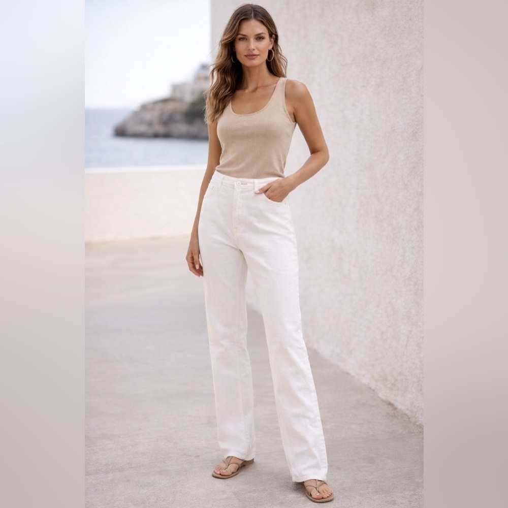 100% Capri Jean Timeless Italian Off White Linen Jeans – Elegance